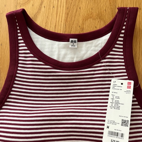 Uniqlo Burgundy & White ribbed cropped Striped bra top - Picture 7 of 8